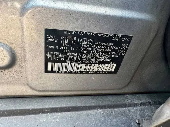 2017 Subaru Outback VIN 4S4BSAFC0H3375547 - photo 13 of 13