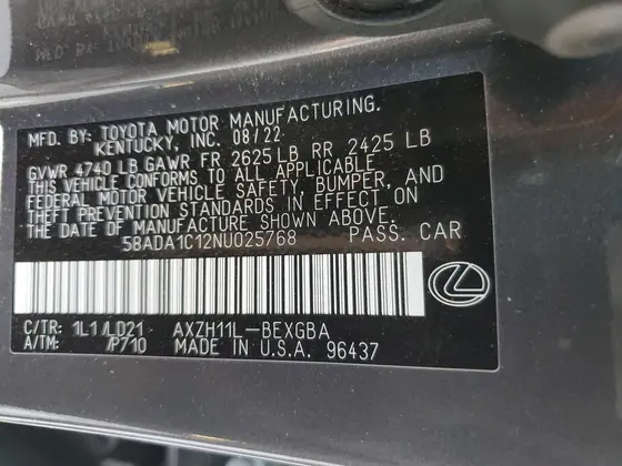 2022 Lexus ES VIN 58ADA1C12NU025768 - photo 4 of 14