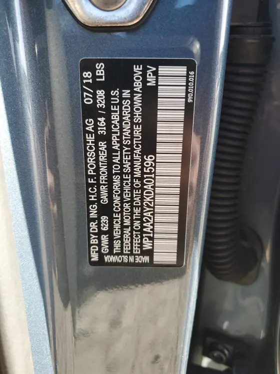 2019 Porsche Cayenne VIN WP1AA2AY2KDA01596 - photo 12 of 15
